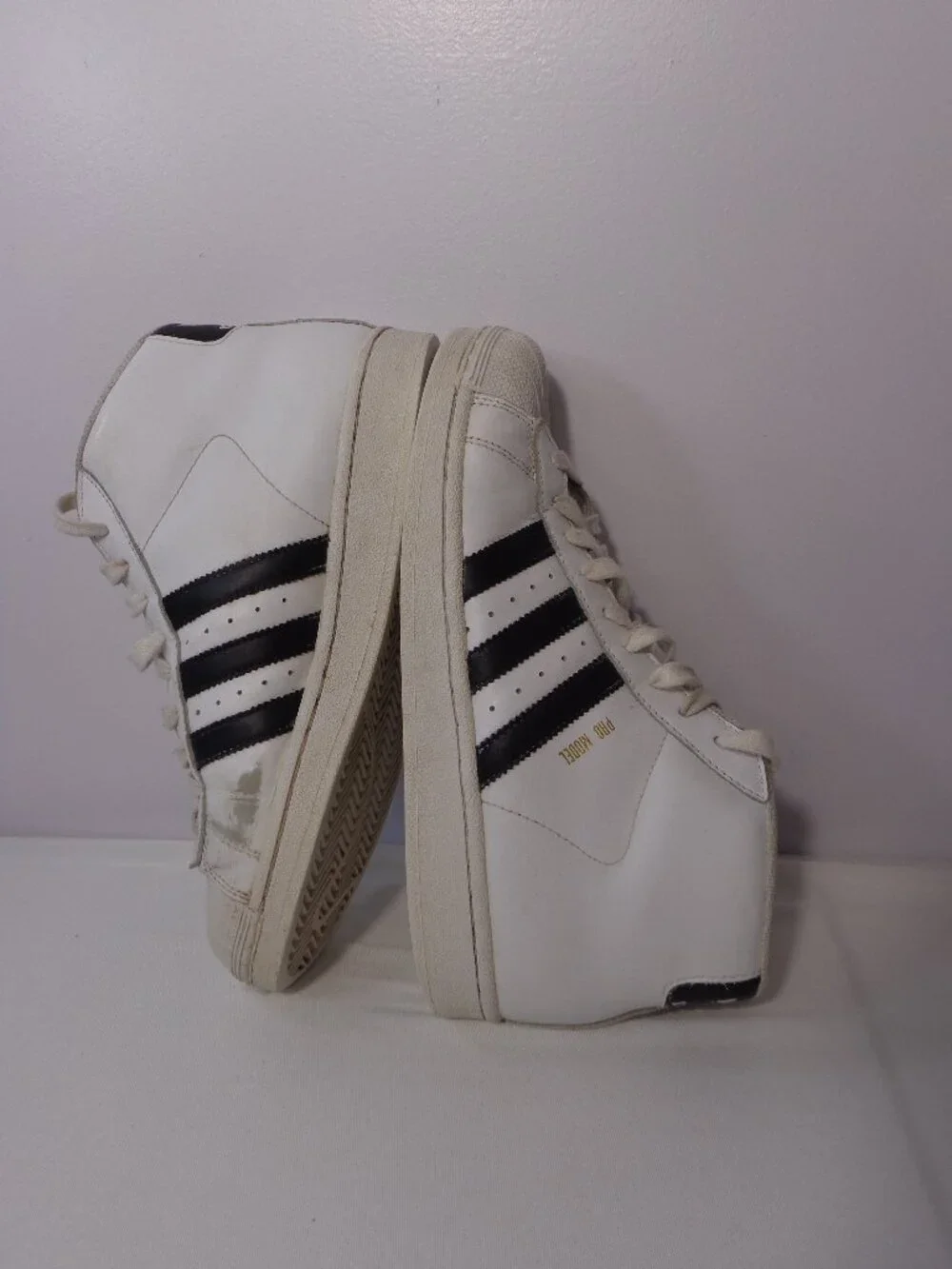 Adidas Pro Model High Top Sneakers White‎ Black Shell Toe Men's Shoes Sz 7